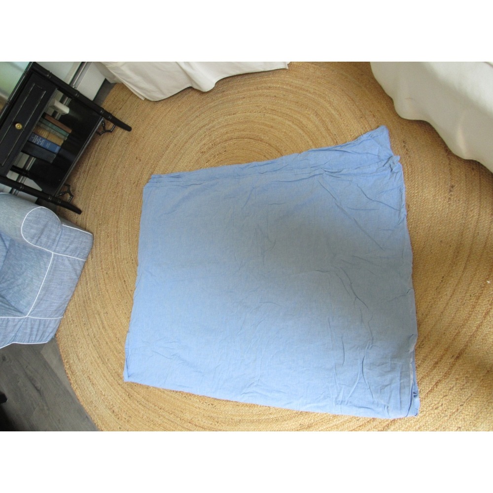 Ralph Lauren Queen Flat Sheet Blue Cotton Chambray Coastal Preppy Made in USA